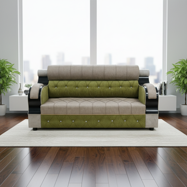 Green Premium Tufted Dual-Tone Grey & Green Sofa