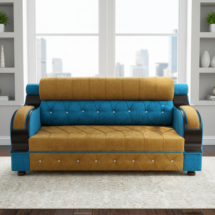 Premium Tufted Dual-Tone Light Brown & Light Sky Sofa