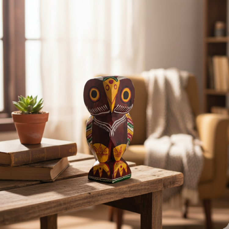 Handcrafted Wooden Owl Showpiece (9-inch)
