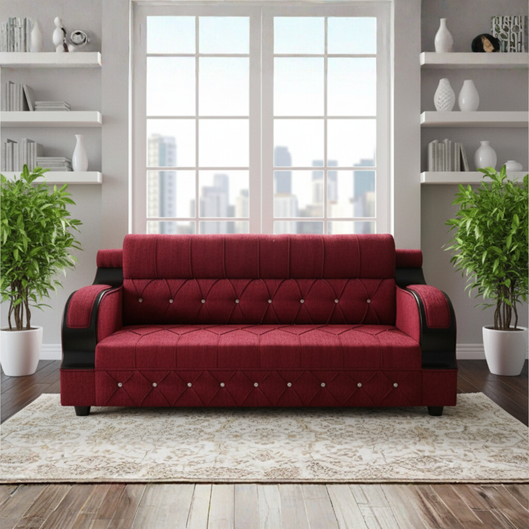 Premium Tufted Single-Tone Maroon Sofa