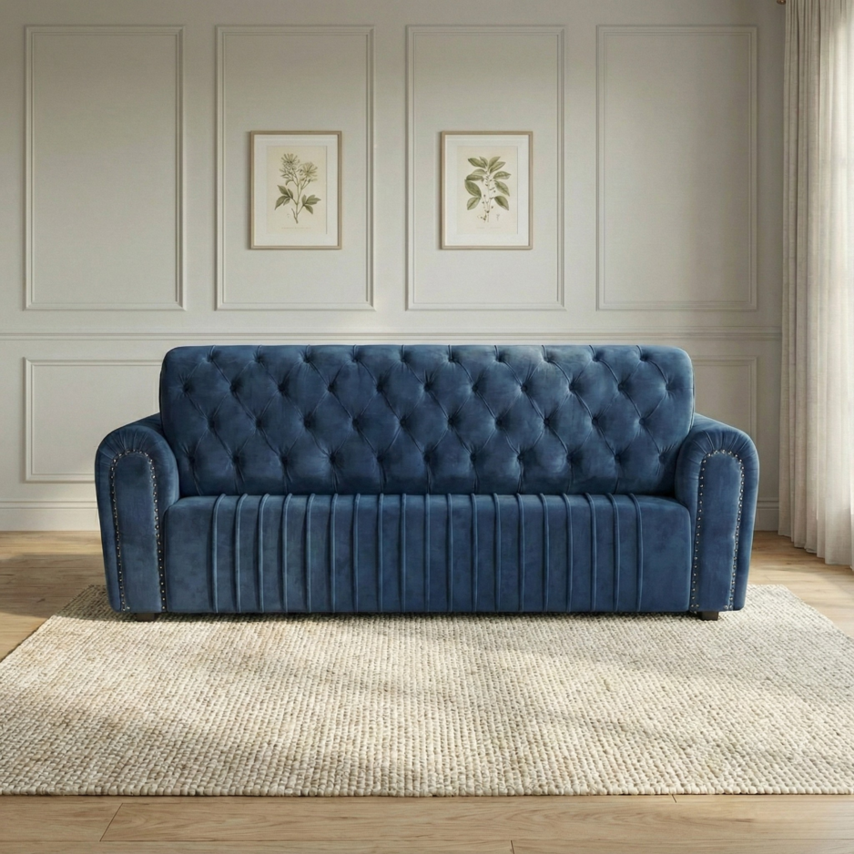Gaaoo Premium Royal Blue Velvet 2-Seater Sofa (Tufted Backrest Design)