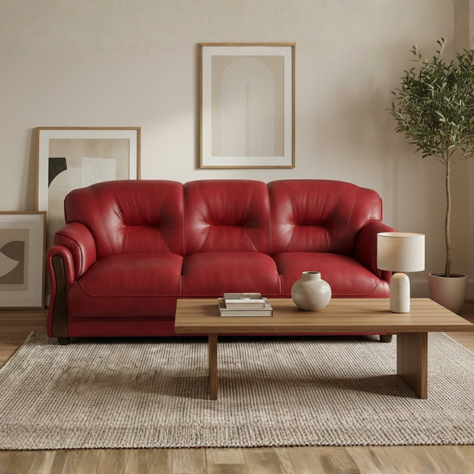 Gaaoo Premium Red Leatherette 3-Seater Sofa